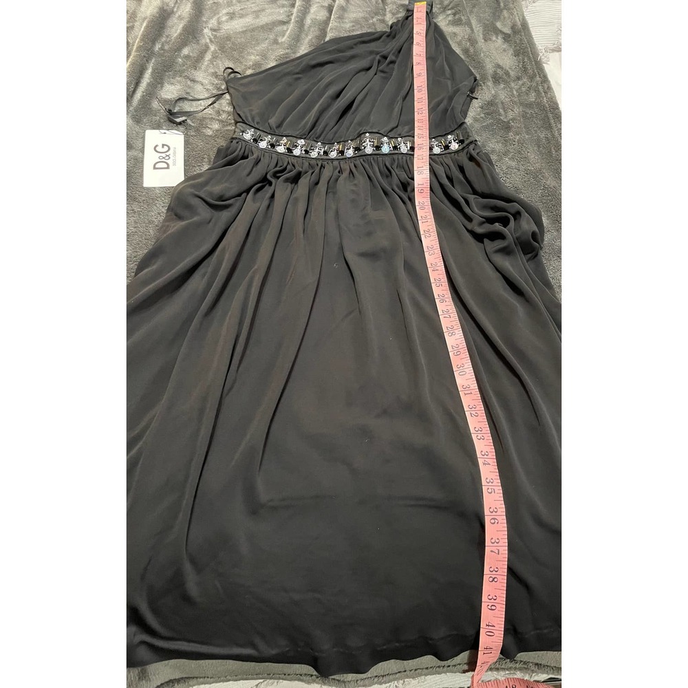 NWT Dolce & Gabbana Midi Black Coctail Dress One Strap Beaded Zip 44 - Picture 10 of 14